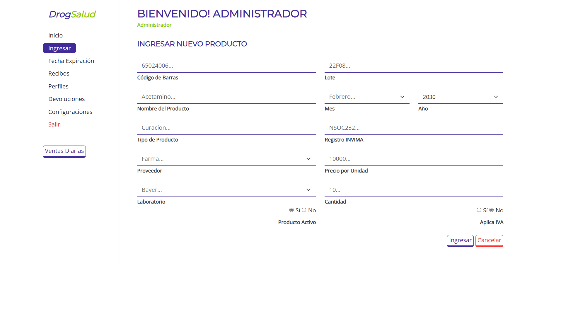 Farmacia Ingresar Producto